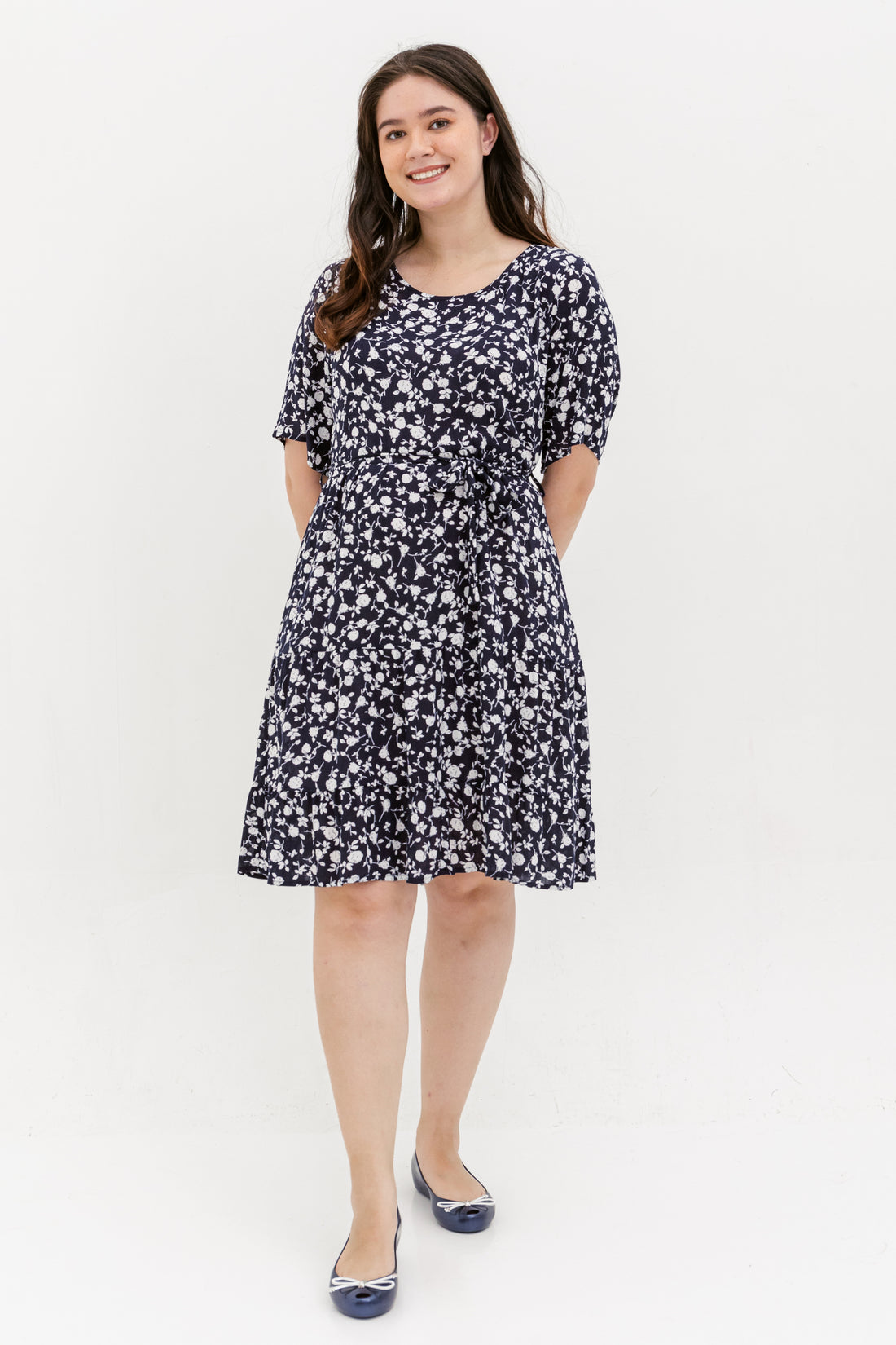 Odelia Floral Dress In Navy Blue