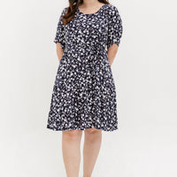 Odelia Floral Dress In Navy Blue