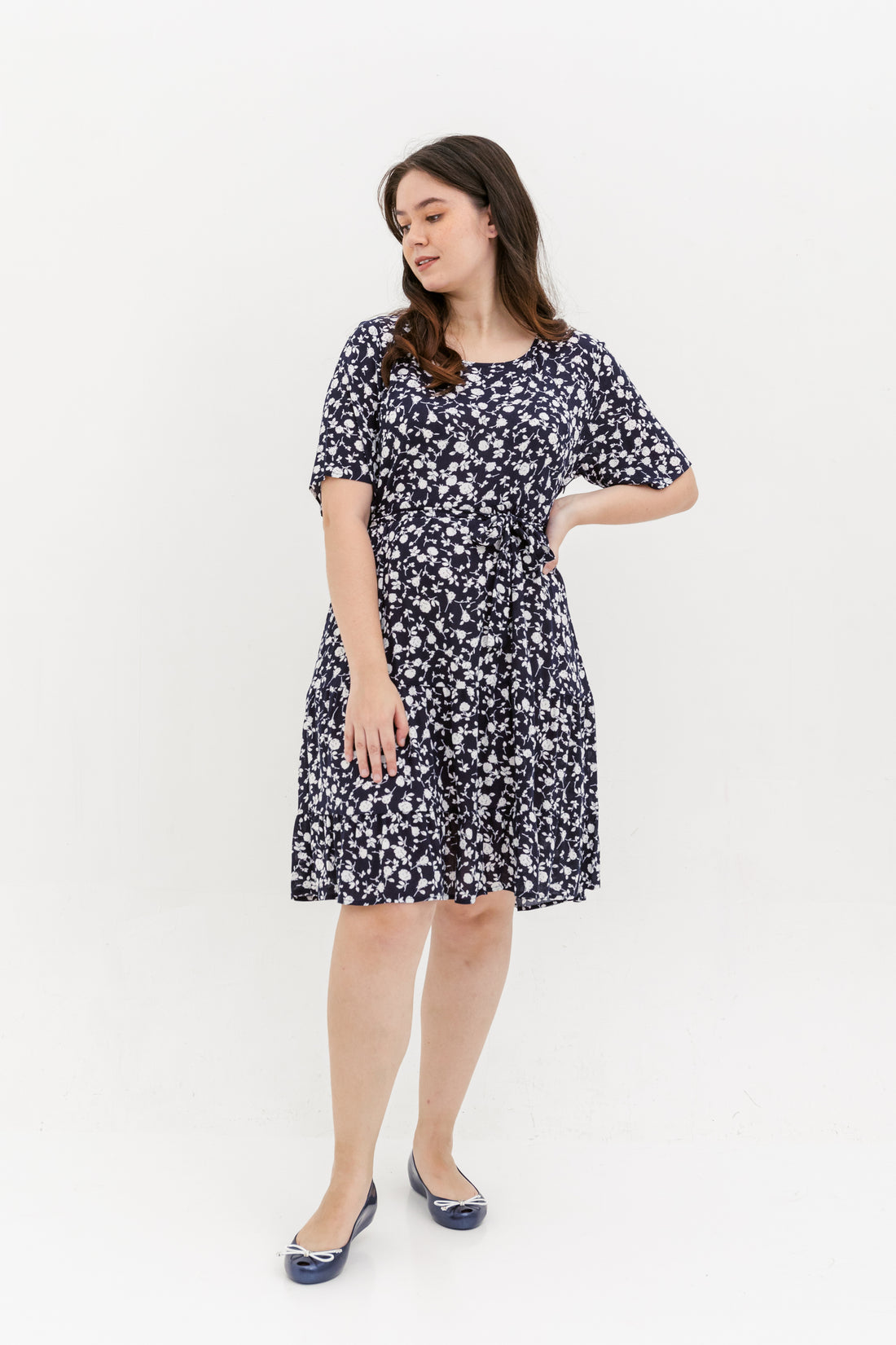 Odelia Floral Dress In Navy Blue