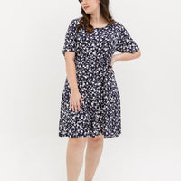 Odelia Floral Dress In Navy Blue
