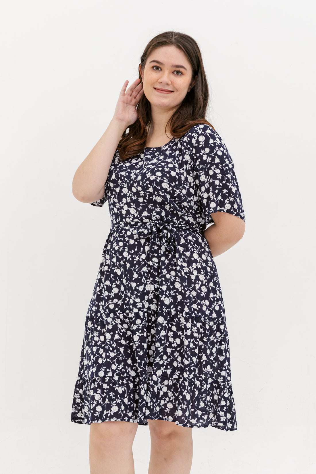 Odelia Floral Dress In Navy Blue