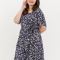 Odelia Floral Dress In Navy Blue