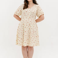Ariel Floral Button Dress In Cream