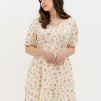 Ariel Floral Button Dress In Cream
