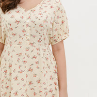 Ariel Floral Button Dress In Cream