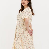 Ariel Floral Button Dress In Cream