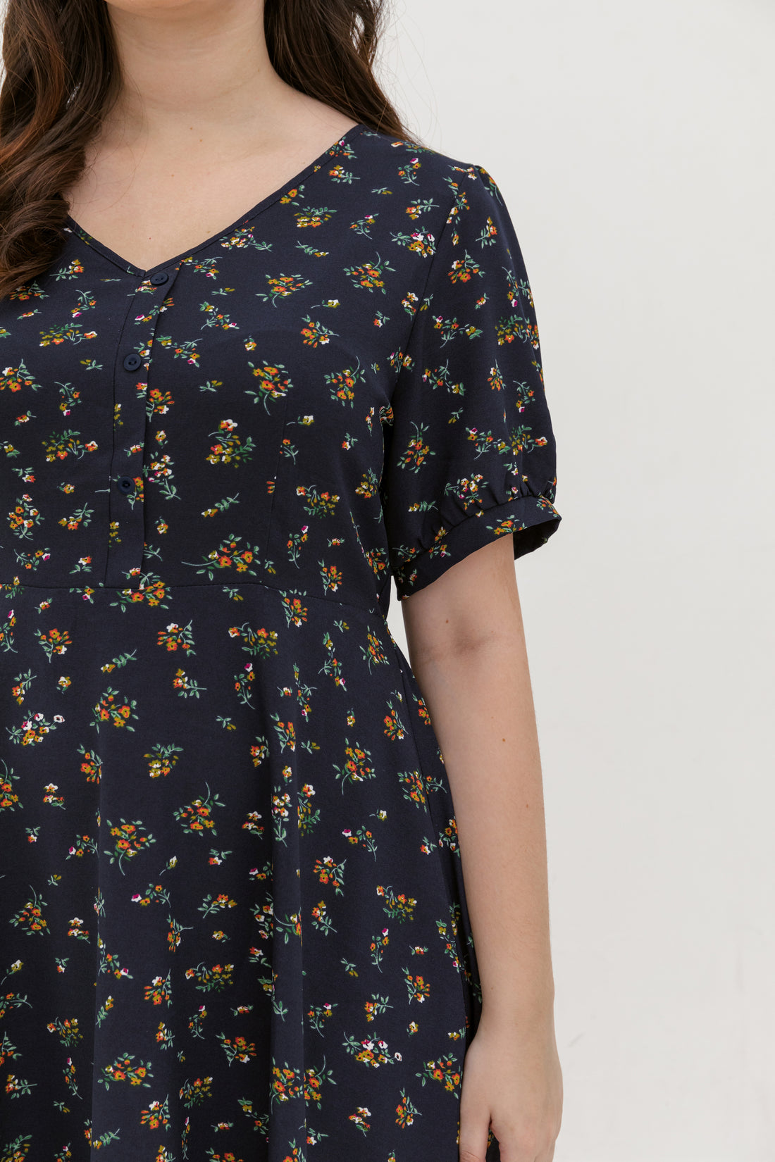 Ariel Floral Button Dress In Navy Blue