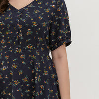 Ariel Floral Button Dress In Navy Blue