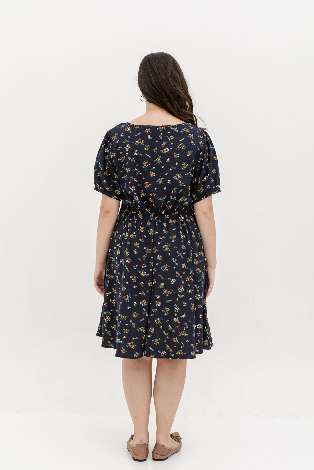 Ariel Floral Button Dress In Navy Blue
