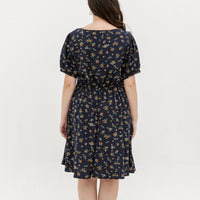 Ariel Floral Button Dress In Navy Blue