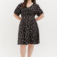 Ariel Floral Button Dress In Black