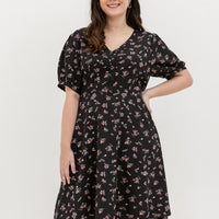 Ariel Floral Button Dress In Black