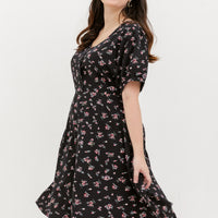 Ariel Floral Button Dress In Black