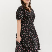 Ariel Floral Button Dress In Black