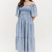 Flora Smocked Maxi Dress In Blue