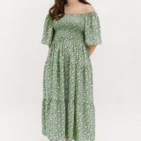 Flora Smocked Maxi Dress In Green