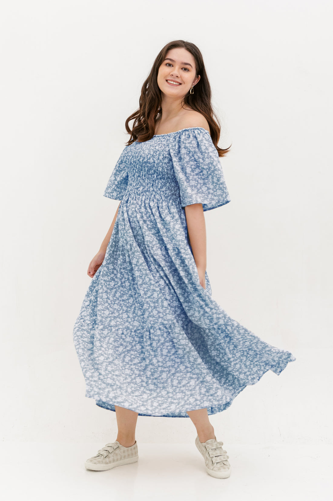 Flora Smocked Maxi Dress In Blue