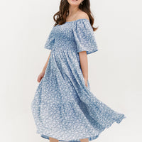 Flora Smocked Maxi Dress In Blue