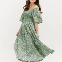 Flora Smocked Maxi Dress In Green