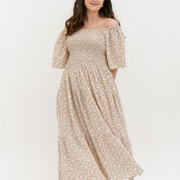 Flora Smocked Maxi Dress In Beige