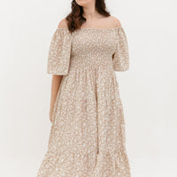 Flora Smocked Maxi Dress In Beige