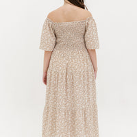 Flora Smocked Maxi Dress In Beige