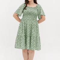 Flora Smocked Casual Dress In Green