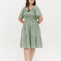 Flora Smocked Casual Dress In Green