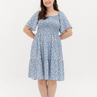 Flora Smocked Casual Dress In Blue