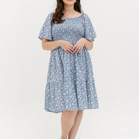 Flora Smocked Casual Dress In Blue