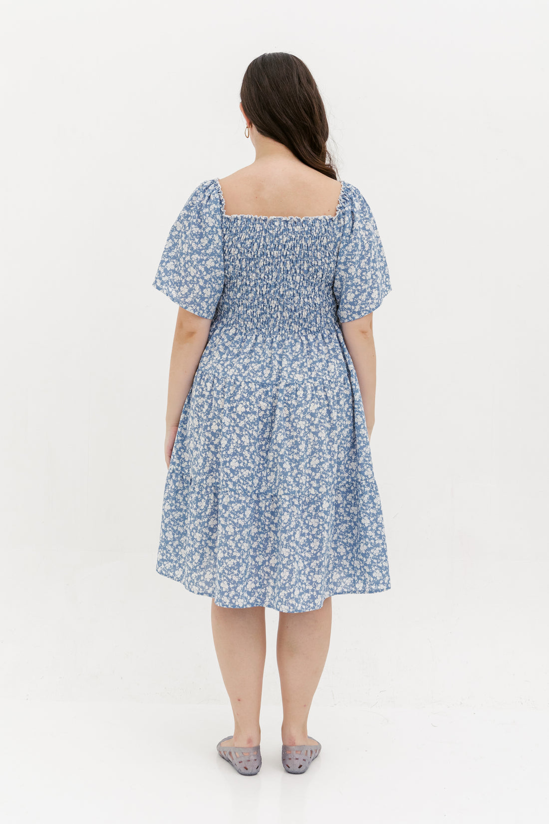 Flora Smocked Casual Dress In Blue