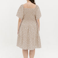 Flora Smocked Casual Dress In Beige