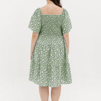 Flora Smocked Casual Dress In Green