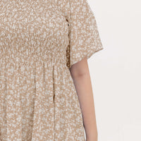 Flora Smocked Casual Dress In Beige