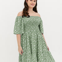 Flora Smocked Casual Dress In Green