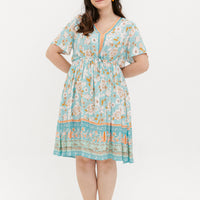 Camille Bohemian Tie Dress In Blue