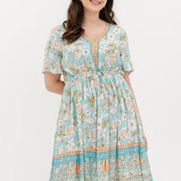 Camille Bohemian Tie Dress In Blue