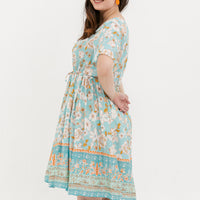 Camille Bohemian Tie Dress In Blue