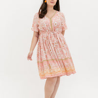 Camille Bohemian Tie Dress In Pink
