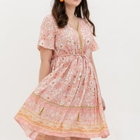 Camille Bohemian Tie Dress In Pink