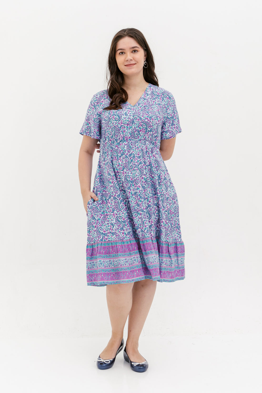 Emily Bohemian V-Neck Dress In Blue Paisley