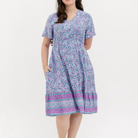 Emily Bohemian V-Neck Dress In Blue Paisley