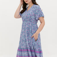 Emily Bohemian V-Neck Dress In Blue Paisley