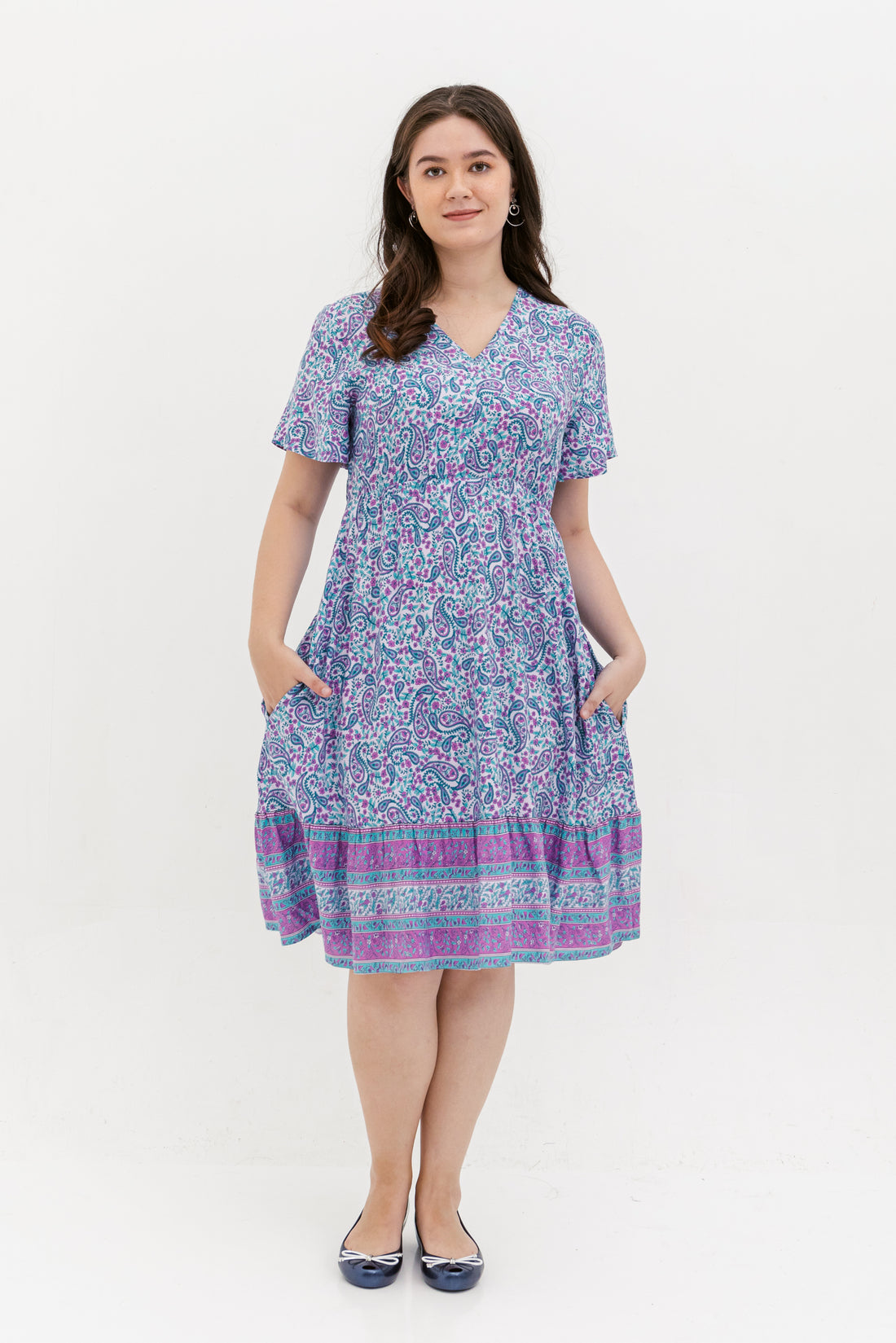 Emily Bohemian V-Neck Dress In Blue Paisley