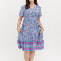 Emily Bohemian V-Neck Dress In Blue Paisley