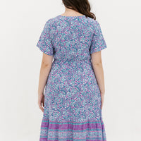 Emily Bohemian V-Neck Dress In Blue Paisley
