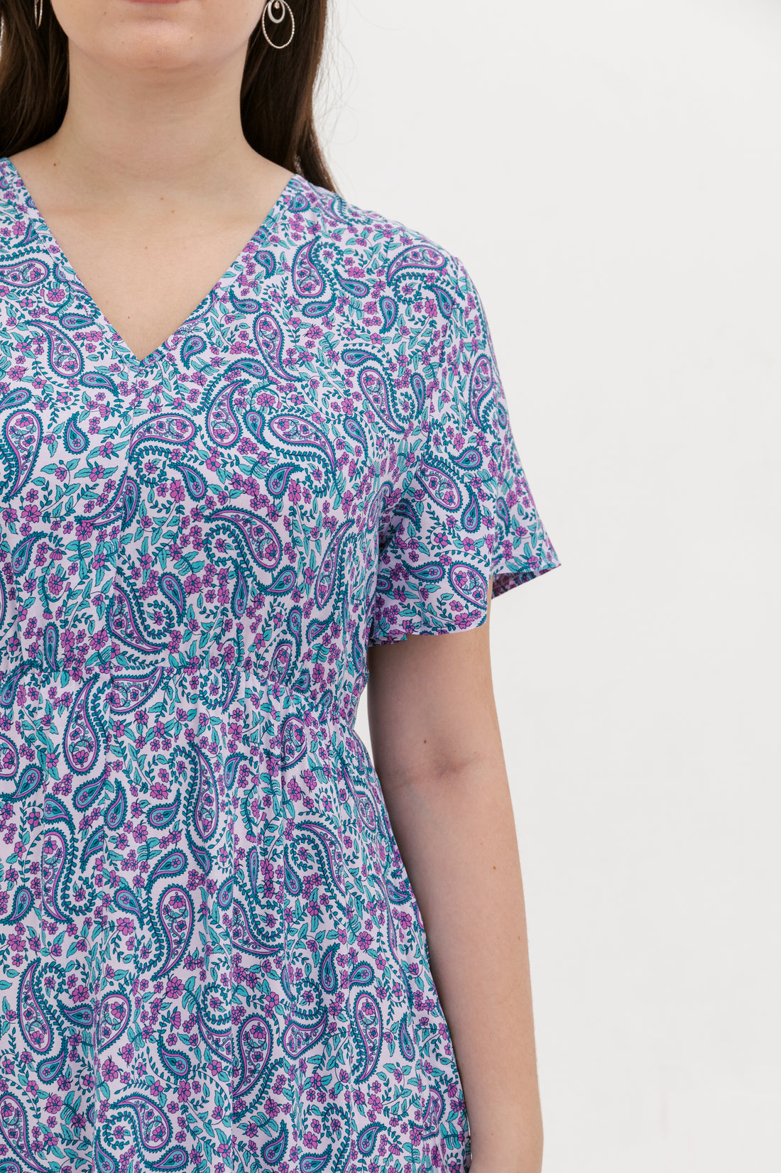 Emily Bohemian V-Neck Dress In Blue Paisley