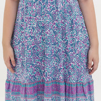 Emily Bohemian V-Neck Dress In Blue Paisley