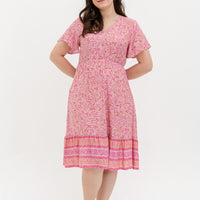 Emily Bohemian V-Neck Dress In Pink Paisley