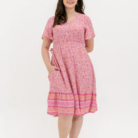 Emily Bohemian V-Neck Dress In Pink Paisley